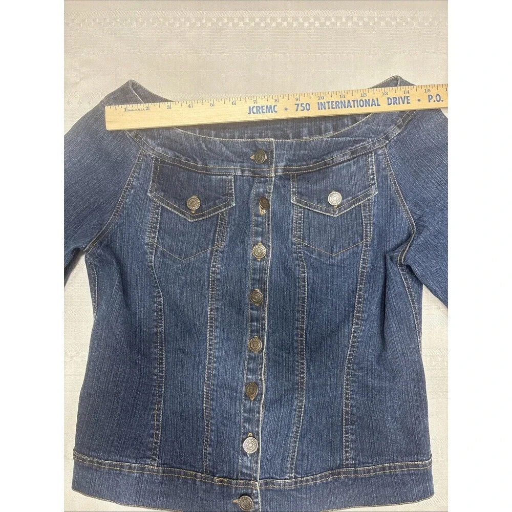 Soft Surroundings - Denim Stylish Jacket - Size M- Dark Wash-Scoop Neck - Picture 6 of 9